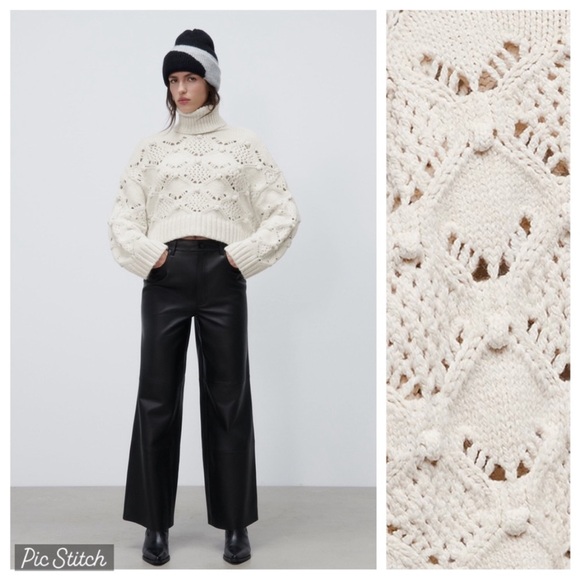 Zara NWT Cozy White Turtleneck Sweater with Side and Arm Buttons - Picture 2 of 16